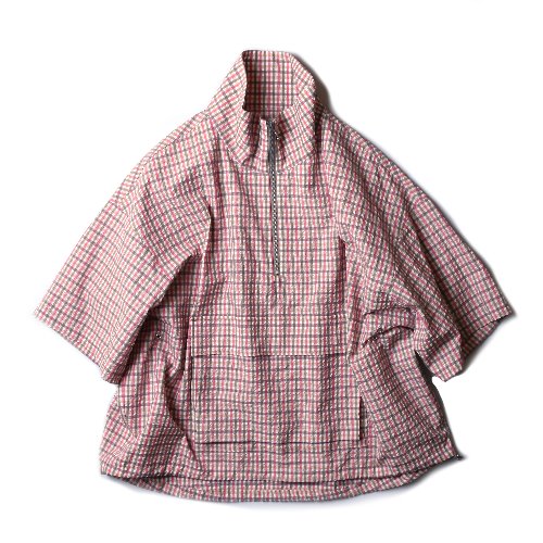 [KIIT] Washable C/PL Check Half Zip S/Sleeve Blouson (Pink)