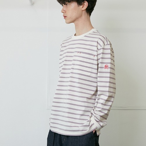 [HORLISUN] Powell Pocket Stripe Seasonal T-shirts (Lavender)