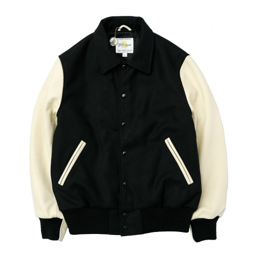 [Golden Bear Sportswear] Shirt Collar Varsity Jacket (Black/Beige)