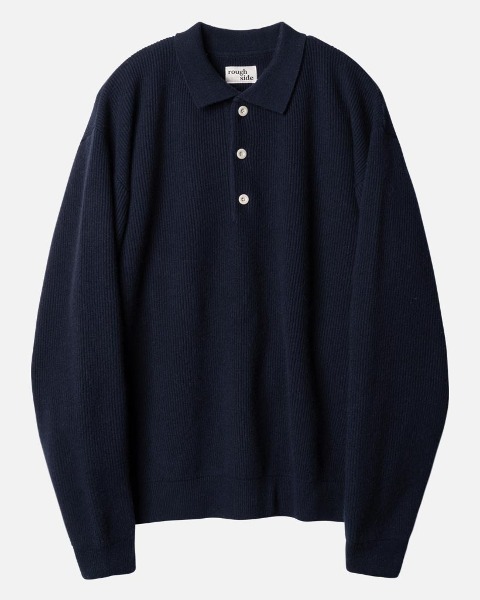 [ROUGH SIDE] COLLAR KNIT (NAVY)