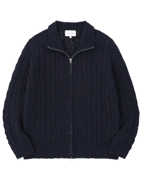 [ART IF ACTS] BOUCLE CABLE KNIT ZIP-UP (DARK NAVY)