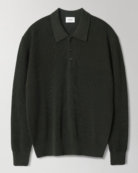 [INTHERAW] COTTON RIB KNIT POLO (OLIVE BROWN)