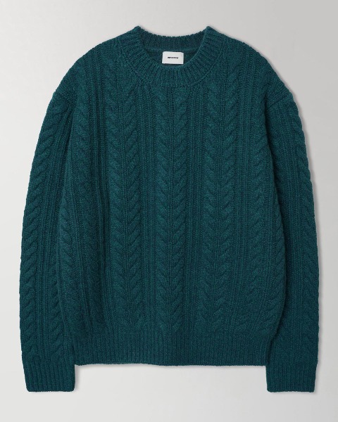 [INTHERAW] ALPACA CABLE KNIT CREWNECK (KELLY GREEN)