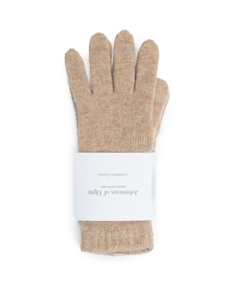 [JOHNSTONES OF ELGIN] CASHMERE KNITTED GLOVES SHORT CUFF (OATMEAL)